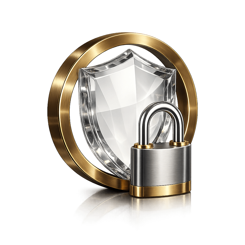 Crystal shield and padlock — security and compliance at Sentenor Bank